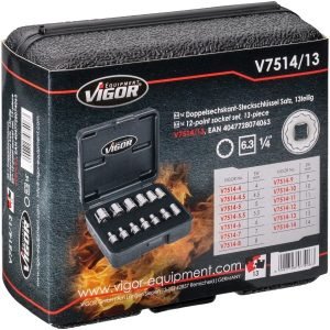 Κασετίνα καρυδάκια πολύγωνα 1/4¨, 13 τεμαχίων VIGOR-V7514/13